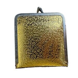 Mod/MCM Gold Tone Double Compact Mirror Padded Soft Sides Kiss Lock Frame